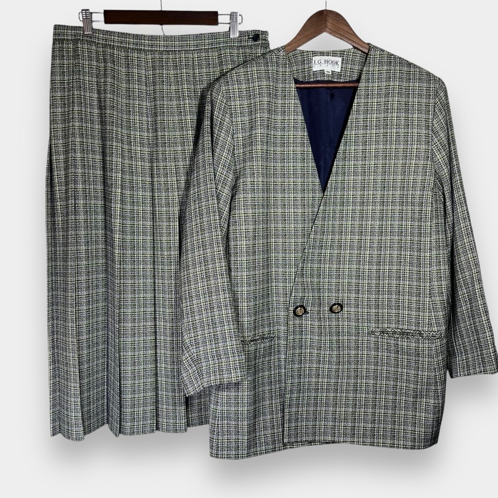 Vintage 18W J.G. HOOK 2 Piece Suit 80's‎ | Jacket & Pleated Skirt Plaid Tweed